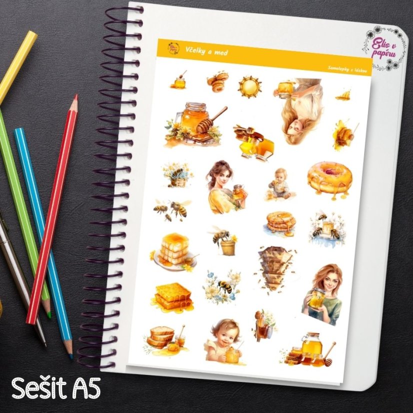 Samolepky do diáře plné včel a medu od Elis v papíru.