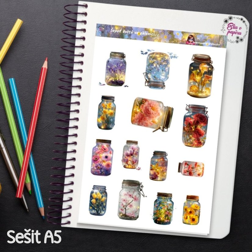 Šepot květů ve sklenici | Samolepky do diáře