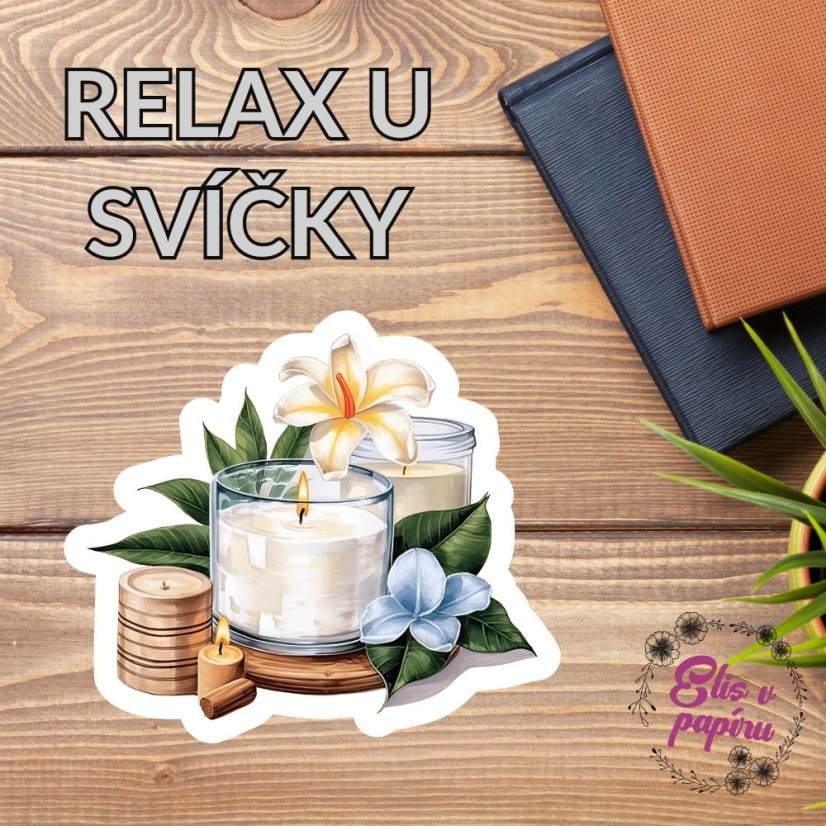 Samolepka "Relax u svíčky", pastelové barvy, relaxační motiv, diářové samolepky, plánování, bujo, samolepky na scrapbook.