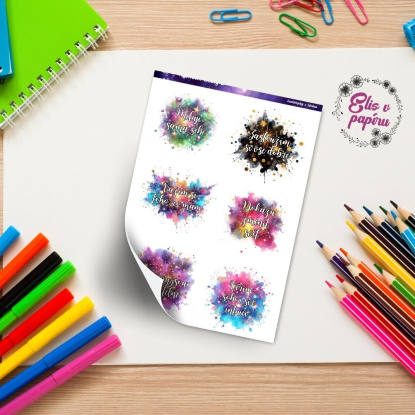 Motivační samolepky s inspirativními citáty a barevnými motivy pro diář, bujo a scrapbook. Dodají tvému plánování pozitivní energii a sebevědomí.