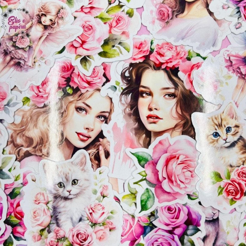 Velké kusové samolepky Růžové růže, pastelové barvy, květinový motiv, diářové samolepky, plánování, bujo, samolepky na scrapbook.