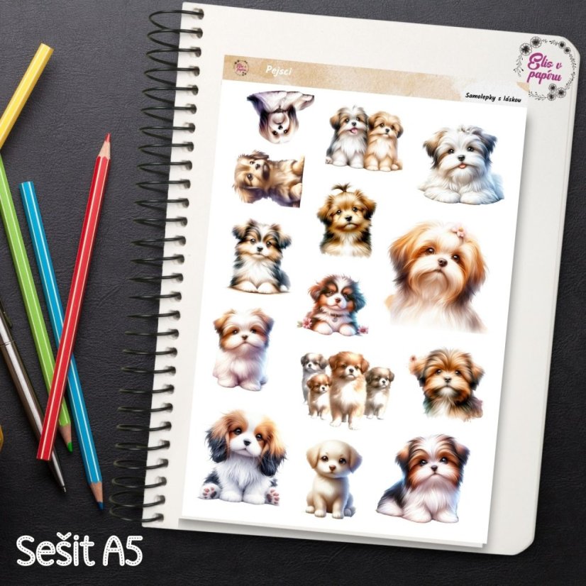 Roztomilé samolepky s pejsky pro tvůj diář, bujo nebo scrapbook. Přidej do svého plánování trochu psí radosti a roztomilosti.