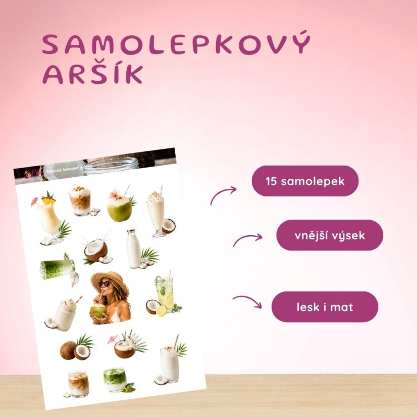 Tropické kokosové nápoje | Samolepky do diáře