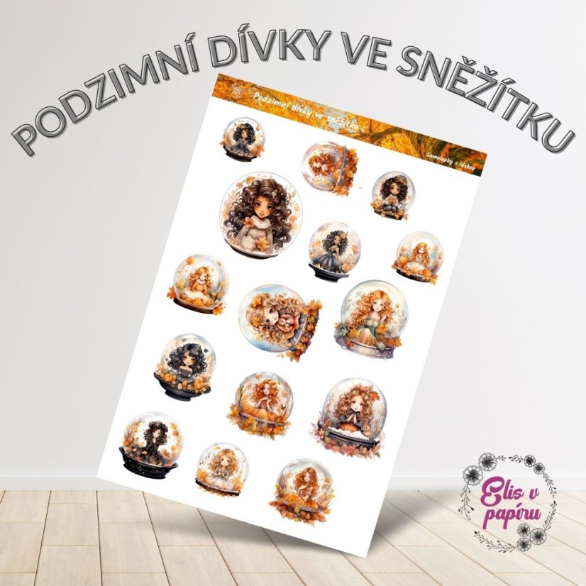 Kouzelné samolepky s podzimními dívkami ve sněžítku. Ideální pro diář, bujo nebo scrapbook, který přinese do tvého plánování jemnost a podzimní kouzlo.