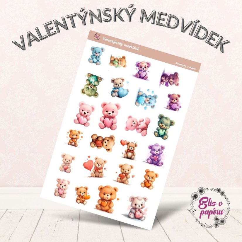 Diářové samolepky s motivy zamilovaných a roztomilých medvídků od Elis v papíru