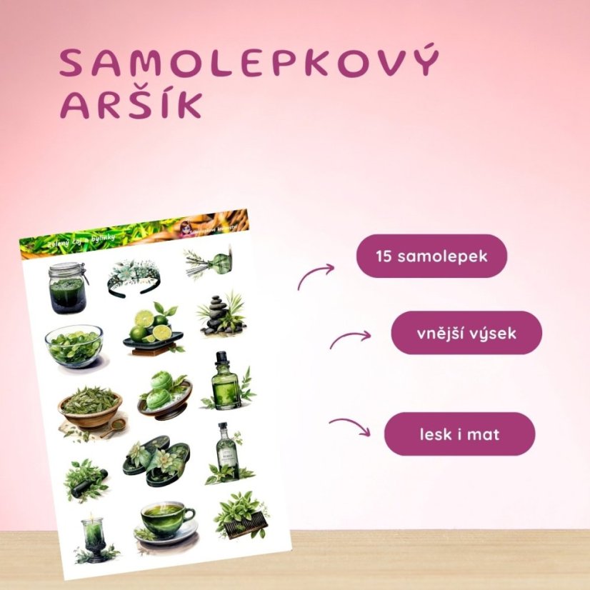 Zelený čaj a bylinky | Samolepky do diáře