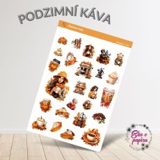 Samolepkový aršík s motivy podzimu a kávy.