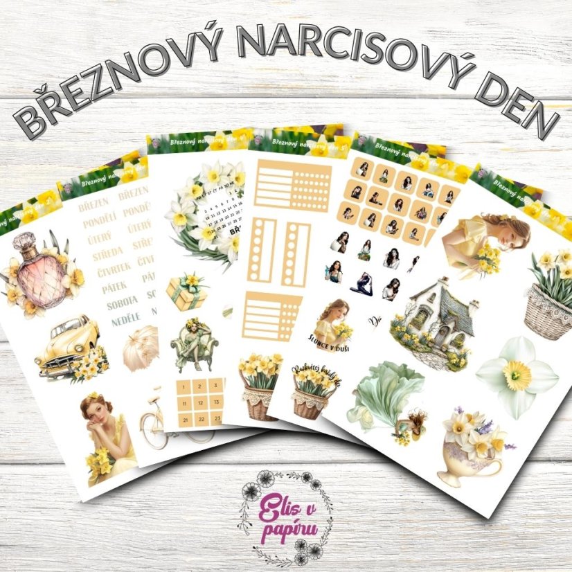Březnový narcisový den | Měsíční samolepkové kity do diáře