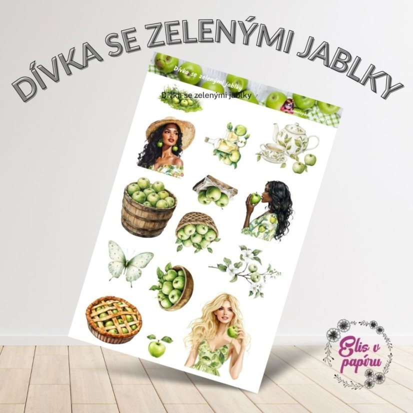 Dívka se zelenými jablky | Samolepky do diáře