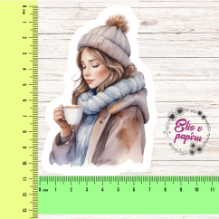 Zimní dívka s kávou | Maxi kusová samolepka pro diář i scrapbook