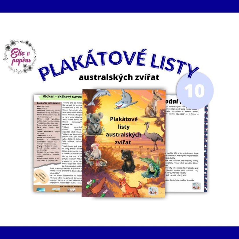 Plákátové listy o australských zvířatech - krátký příběh, slovní zásoba, základní fakta na jednom místě