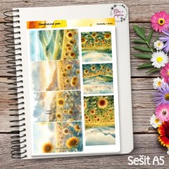 Velké kusové samolepky Slunečnicové pole, žlutá a zelená, přírodní motiv, diářové samolepky, plánování, bujo, samolepky na scrapbook.