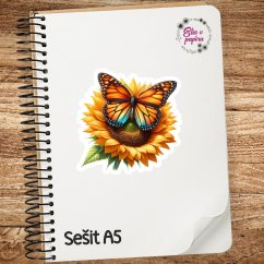 Samolepka "Motýl na slunečnici", pastelové barvy, přírodní motiv, diářové samolepky, plánování, bujo, samolepky na scrapbook. Samolepka "Motýl na slunečnici", pastelové barvy, přírodní motiv, diářové samolepky, plánování, bujo, samolepky na scrapbook.