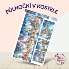Aršík samolepek "Půlnoční v kostele" zachycuje magickou atmosféru zasněžených kostelů a vánoční klid. Ideální pro adventní tvoření.