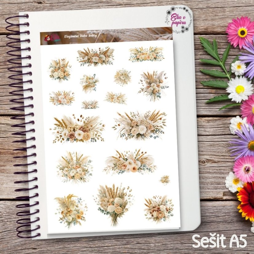 Elegantní boho květy | Samolepky do diáře
