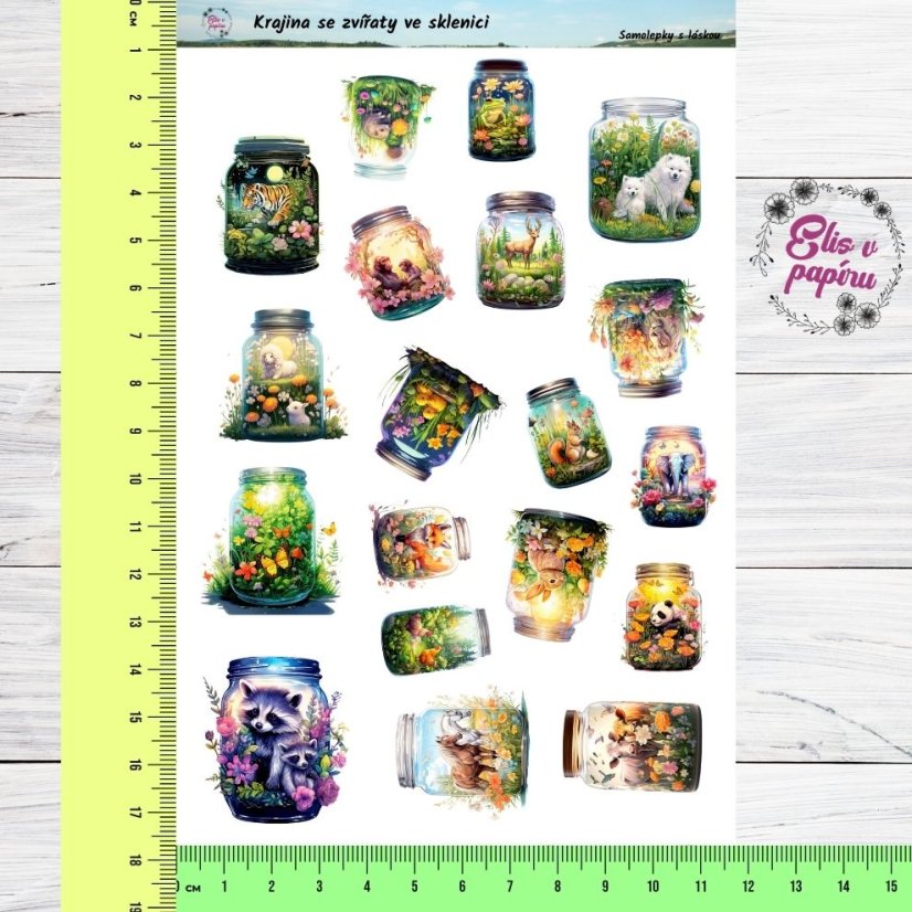 Krajina se zvířaty ve sklenici, samolepky do diáře, bujo, plánování, journaling, scrapbooking, deník, diářové samolepky, přírodní, české samolepky.