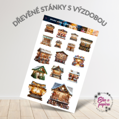 Dřevěné stánky s výzdobou | Samolepky do diáře