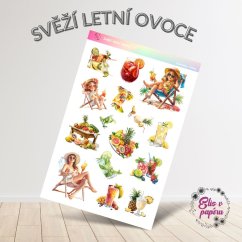 Samolepky Svěží letní ovoce s jasnými a svěžími barvami, zobrazující letní ovoce, ovocné drinky a plážové doplňky. Samolepky Svěží letní ovoce s jasnými a svěžími barvami, zobrazující letní ovoce, ovocné drinky a plážové doplňky.