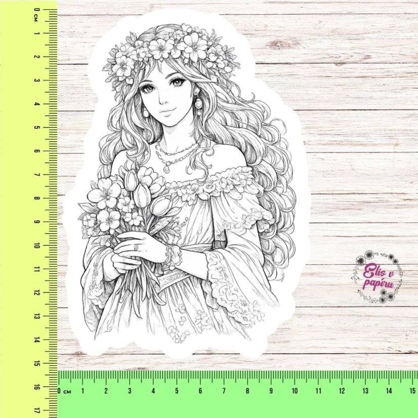 Dívka z jarní zahrady | Omalovánka | Velká vybarvovací samolepka