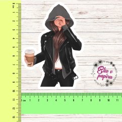 Stylová samolepka dívka s kávou Stylová samolepka dívka s kávou