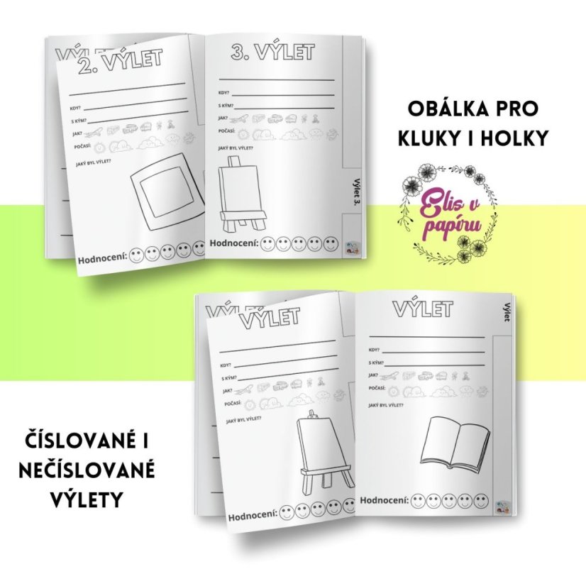 Výletníček od Elis v papíru - flipbook k vytištění a dotvoření pro zaznamenávání výletů