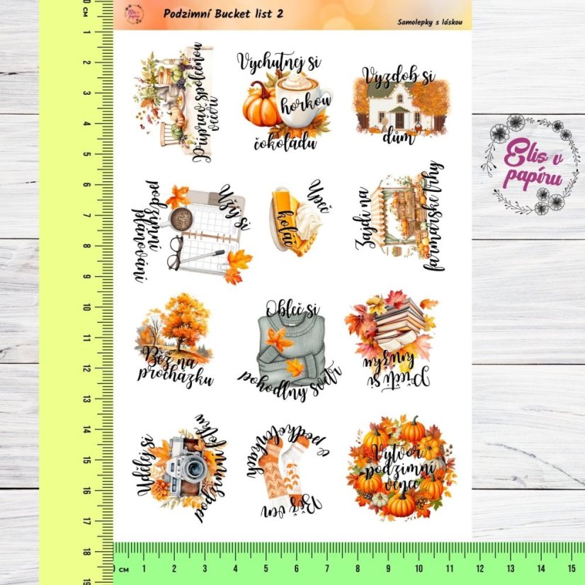Inspirativní podzimní samolepky pro vytvoření vlastního bucket listu. Perfektní doplněk pro diář, bujo nebo scrapbook, který ti pomůže užít si podzim na maximum.
