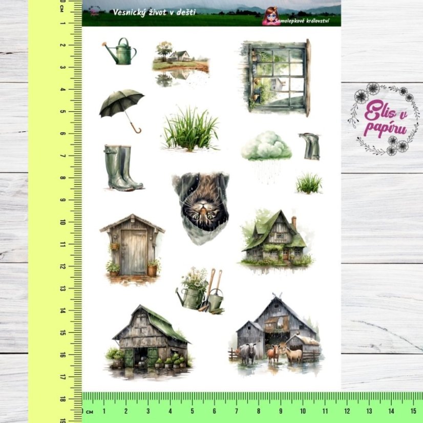 Vesnický život v dešti | Samolepky do diáře