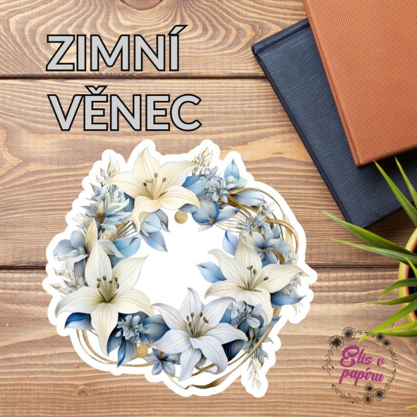 Velká kusová samolepka s motivem zimního věnce od Elis v papíru
