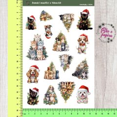 Samolepkový aršík s vánočními motivy pejsků a kočiček.