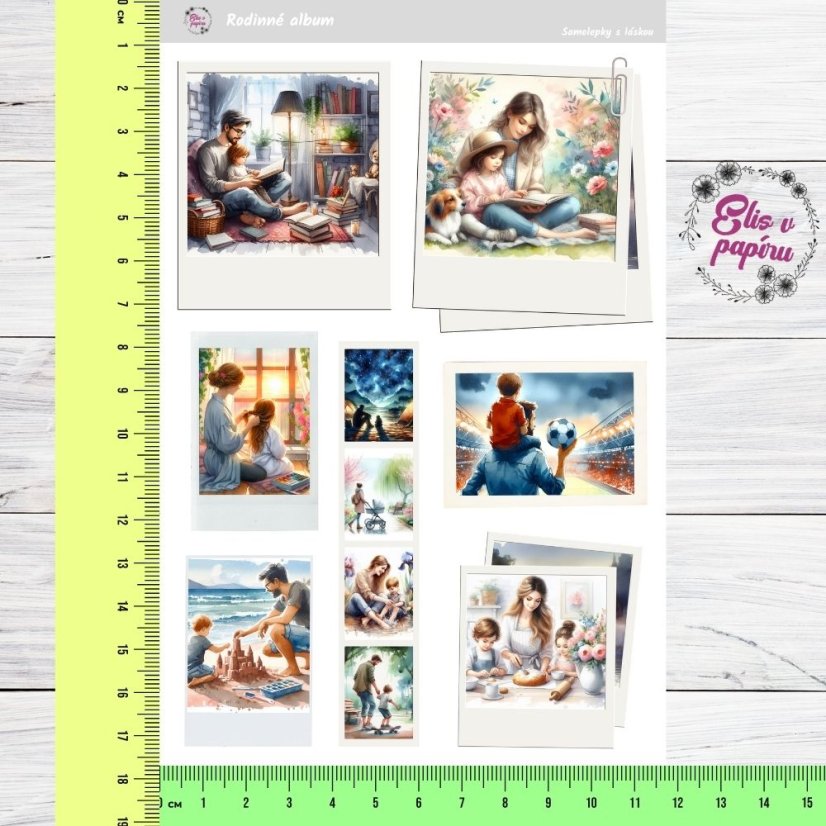 Samolepky do vzpomínkové knížky, rodinného alba i diáře nebo deníku od Elis v papíru ve stylu instax fotek