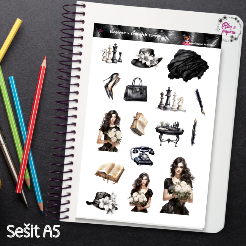 Elegance v temných tónech | Samolepky do diáře
