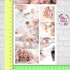 Samolepky zobrazují různé něžné momenty rána: růžové květiny, šálky kávy, knížky a elegantní aranžmá. Tóny jsou jemné a pastelové, což vytváří pocit klidu, romantiky a elegance. Motivy vyzařují atmosféru rána stráveného v harmonii, kdy si člověk užívá maličkosti života.