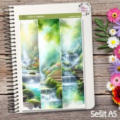 Samolepky do diáře Cesta k vodopádu, zelená, modrá, příroda, diářové samolepky, plánování, bujo, papírové samolepky, scrapbook.