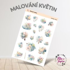 Samolepkový aršík s motivy květin, akvarelu a vodovek od Elis v papíru