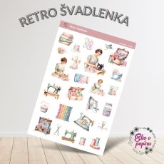 Samolepky do diáře od Elis v papíru s tématem šití a švadlenek v retro vintage stylu