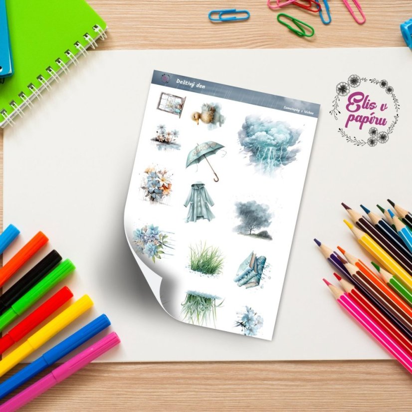 Samolepky s motivy deštivého dne pro tvůj diář nebo scrapbook. Přinesou ti klid a pohodu do každodenního plánování.