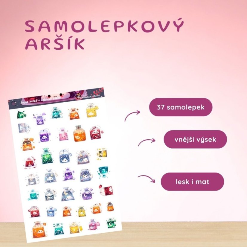 Šepot hvězd v čajovém šálku | Samolepky do diáře