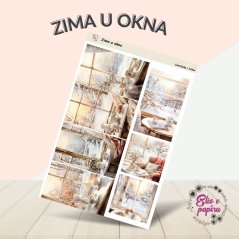 Samolepkové boxíky s obrázky zimního výhledu z okna. Ideální do diáře.