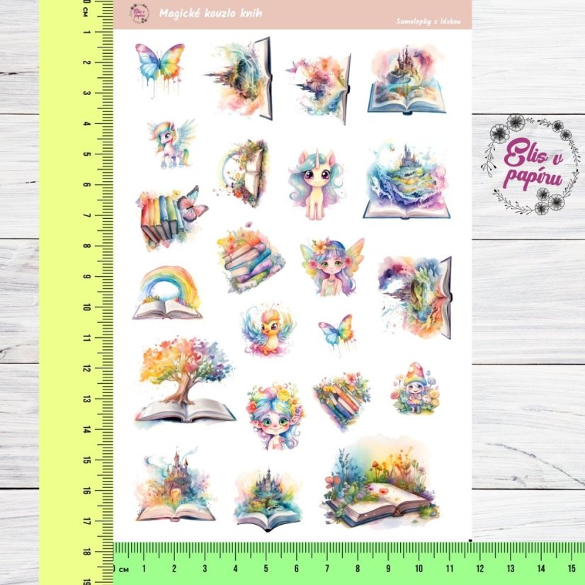 Kouzelné samolepky plné knih, fantazie a pohádkových postav. Ideální pro diář, bujo nebo scrapbook. Přidej do svého plánování kousek kouzla.