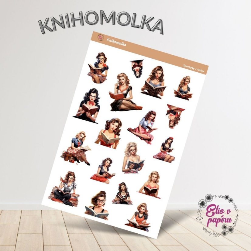 Samolepky do diáře s motivem knihomolek v retro stylu od Elis v papíru
