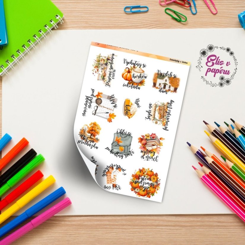 Inspirativní podzimní samolepky pro vytvoření vlastního bucket listu. Perfektní doplněk pro diář, bujo nebo scrapbook, který ti pomůže užít si podzim na maximum.