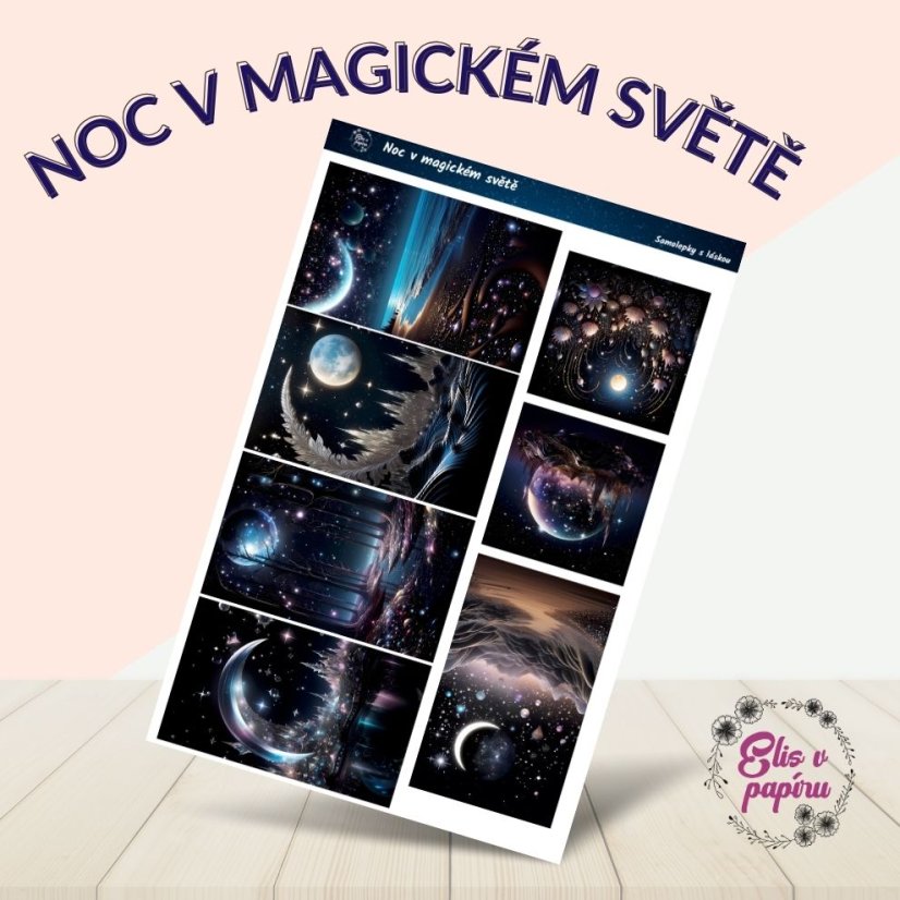 Arch samolepek "Noc v magickém světě", tmavé a zářivé barvy, noční motivy, diářové samolepky, plánování, bujo, samolepky na scrapbook.