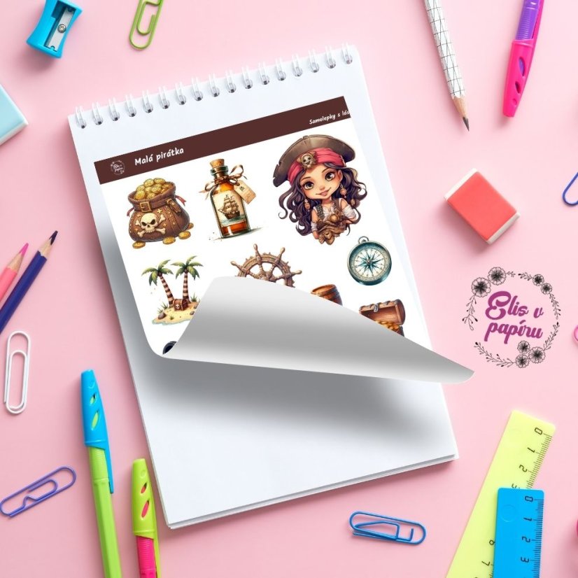 Samolepky roztomilé pirátské motivy - papírové samolepky do diáře pro plánování a journaling.