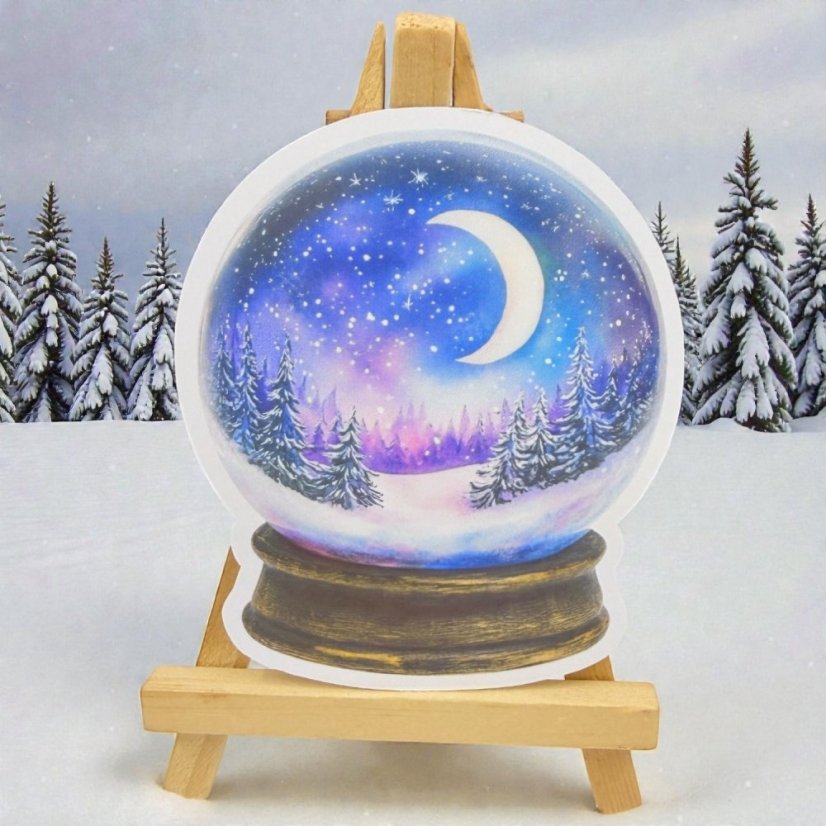 Noční zimní krajina ve sněžítku | Samolepka do diáře