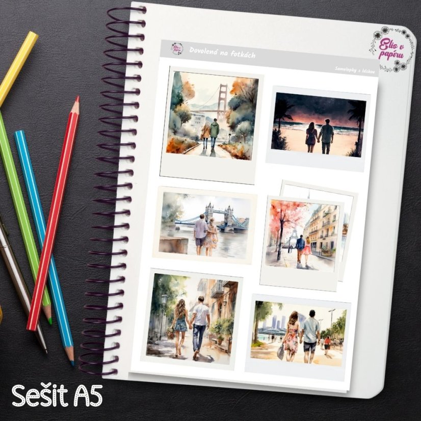 Samolepky do diáře nebo cestovního deníku od Elis v papíru s motivem instax fotek z dovolené.