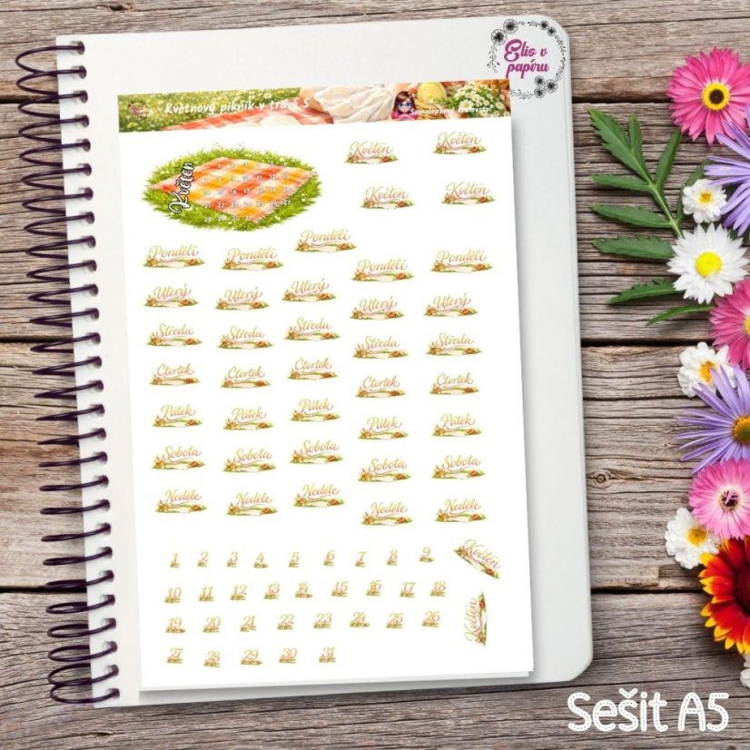 Květnový piknik v trávě | Měsíční samolepkový kit | 2026
