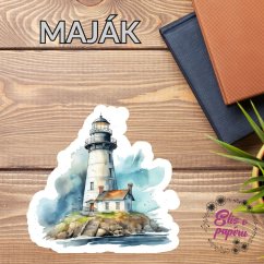 Velká kusová samolepka Maják s modrým, bílým a šedým námořním designem.
