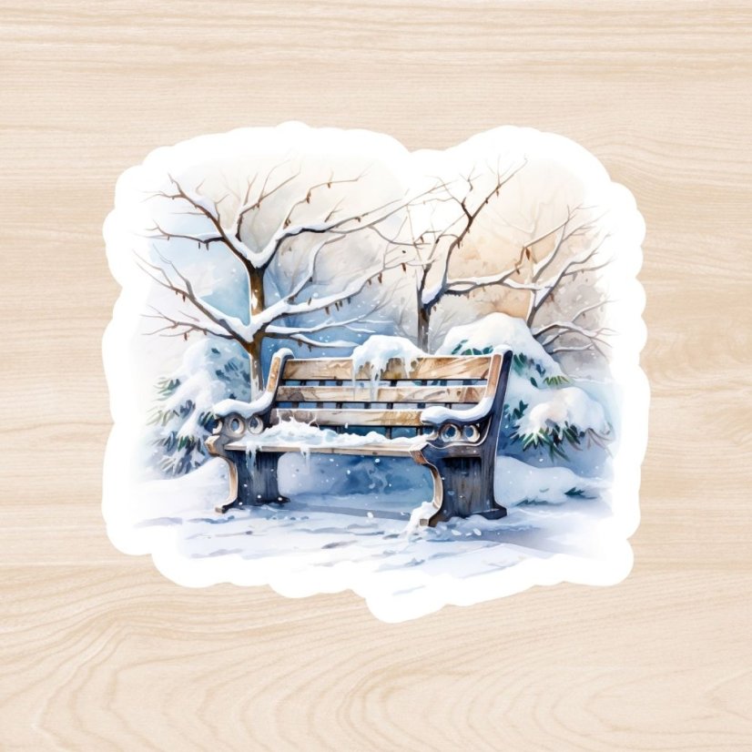 Zasněžená lavička | Samolepka do diáře