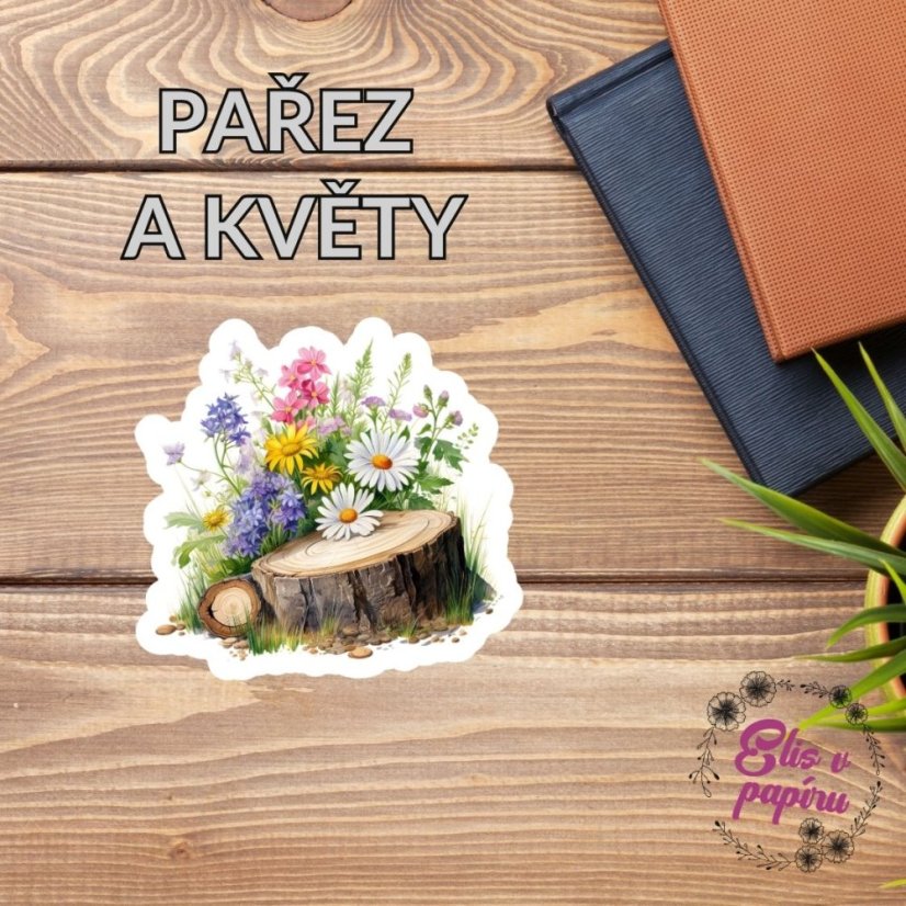 Pařez a květy | Samolepka do diáře