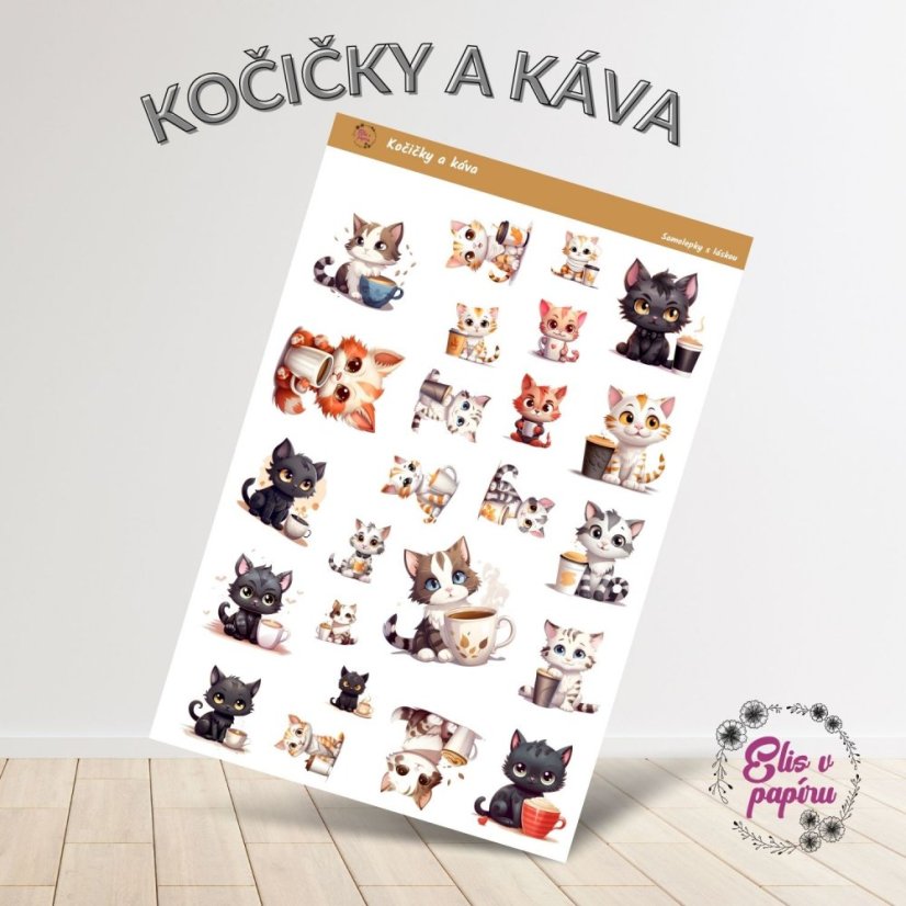 samolepky nejen pro děti od Elis v papíru s motivem kočiček a kávy